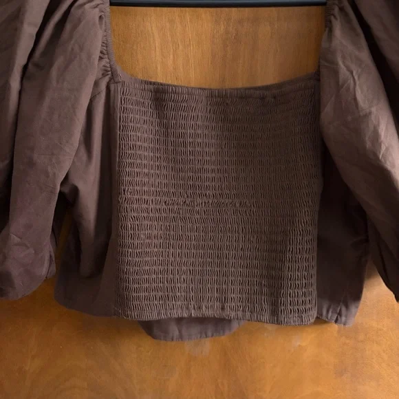 Abercrombie & Fitch Chocolate Brown Emerson Square Neck Crop Top Puff Sleeve Y2K - Picture 9 of 12